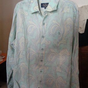 New NAT NAST 60's Aqua MOD/Psychedelic/Hippie Paisley! Long Sleeves 100% Linen M